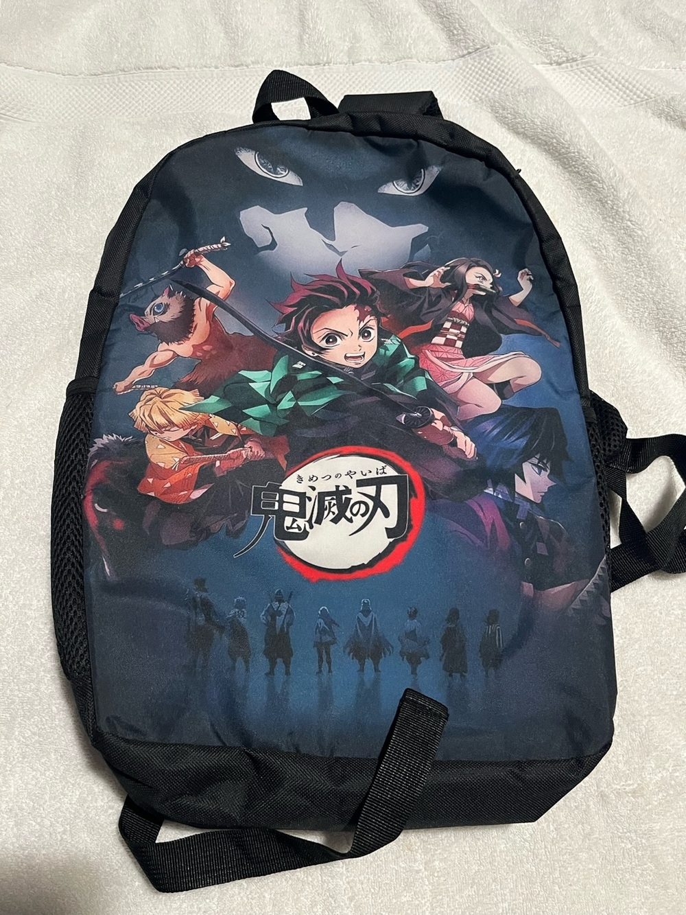 Black Anime Graphic Backpack for Men — Demon Slayer Design